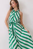 Striped Sleeveless Collared Midi Shirt Dress | Green