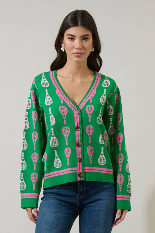 Tennis Club Button Up Cardigan | Green Multi