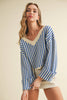 Striped V Neckline Knit Cropped Sweater | Blue
