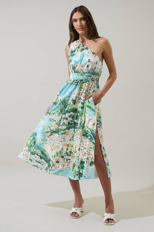 Piti Town Islay Smocked Midi Dress | Aqua