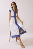Contrast Printed Trim Detail V Neck Midi Dress | White