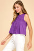 Pleated Chest Button Down Sleeveless Top | Purple