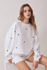Allover Star Embroidery Drop Shoulder Sweatshirt | White