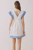 Contrast Embroidered Flutter Sleeve Babydoll Dress | White