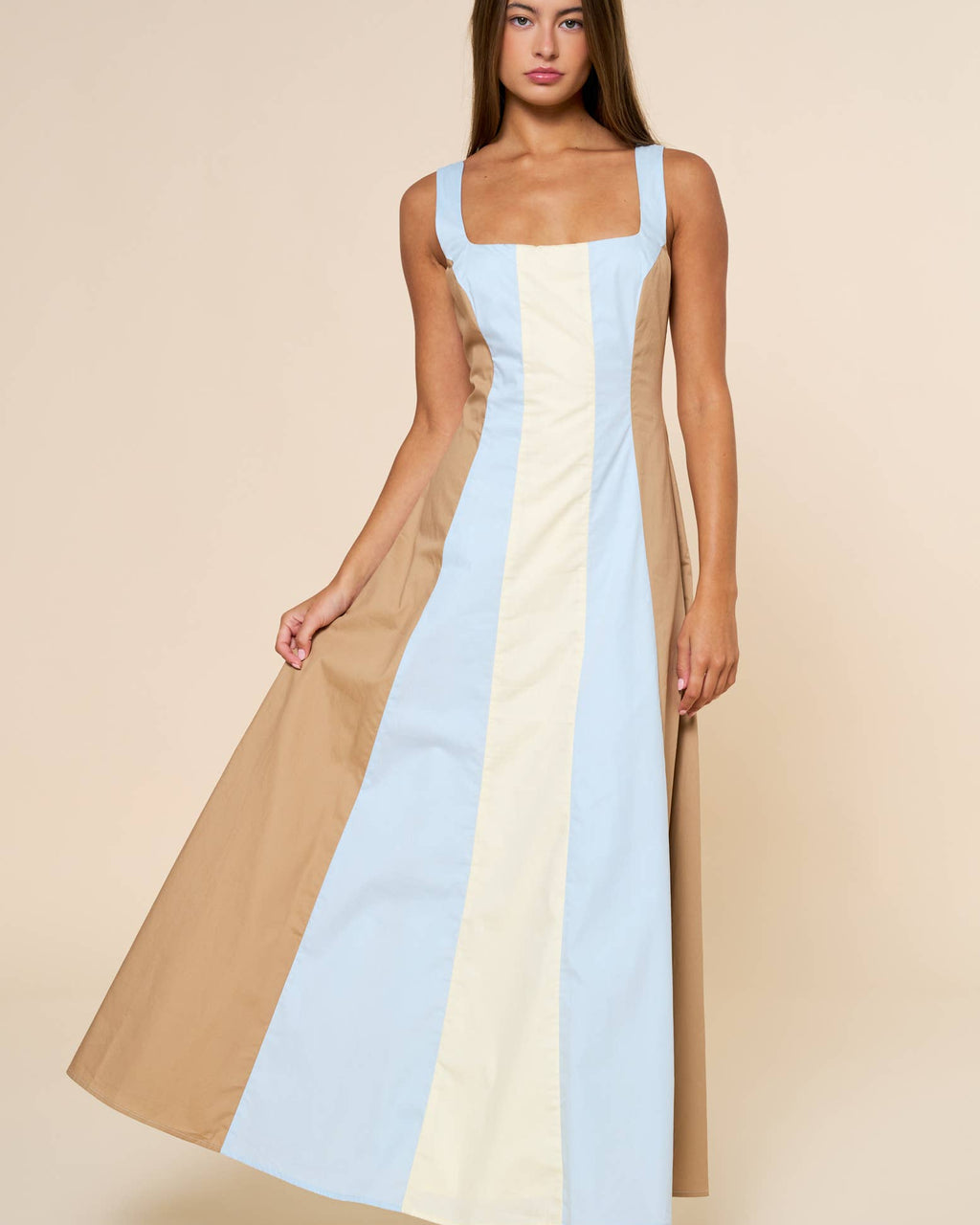 Color Block Square Neck Sleeveless Maxi Dress | Cream Collected by Sarah Sullivan Color Block Square Neck Sleeveless Maxi Dress | Cream Collected by Sarah Sullivan