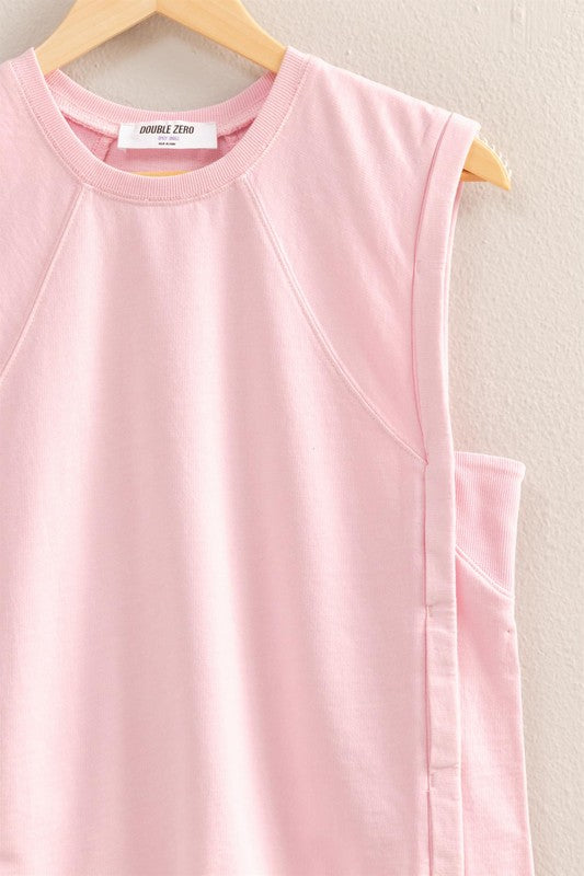 Round Neck Sleeveless Boxy Top | Pink