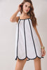 Contrast Trims Detail Scalloped Hem Mini Dress | White