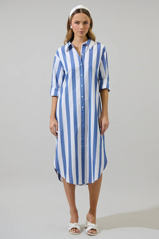 Jordy Striped Shirt Midi Dress | Blue & White
