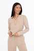 Taupe Henley waffle top with mineral-washed finish showcasing vintage charm by Mono B.
