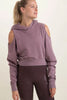 Stylish Mauve cropped hoodie by Mono B with cold-shoulder cut-outs.