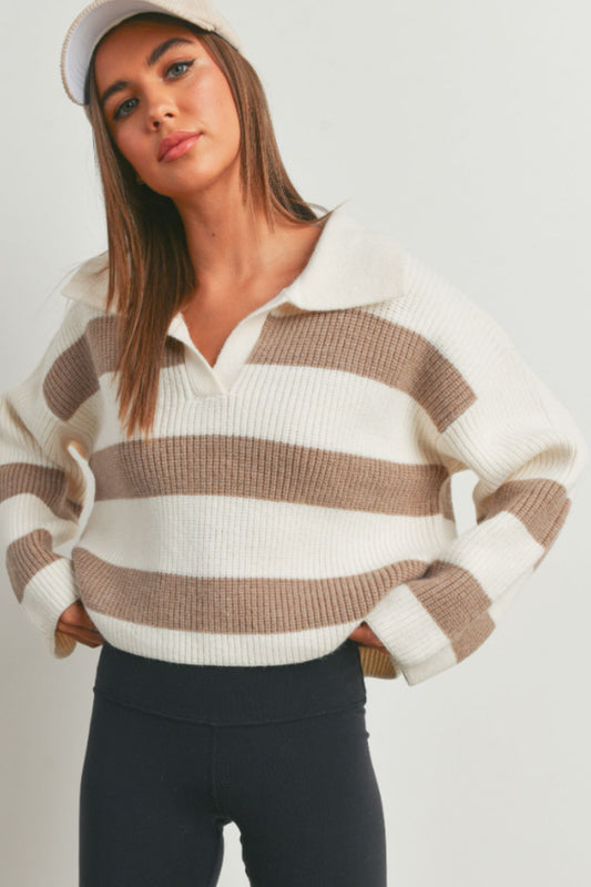 Ivory and taupe sweater_front view