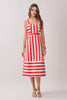 Square Neck Wide Straps Striped Midi Dress | Red