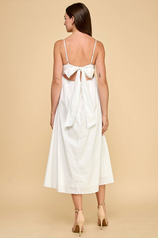 Front Button Down back bow Adjustable Straps Midi Dress | Slate Blue