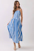 Stripe Back Side Pockets Smocked Midi Dress | Blue