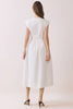 Cap Sleeve V Neck Midi Dress with Front Zipper | White
