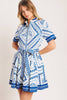Printed Mini Dress | White & Blue