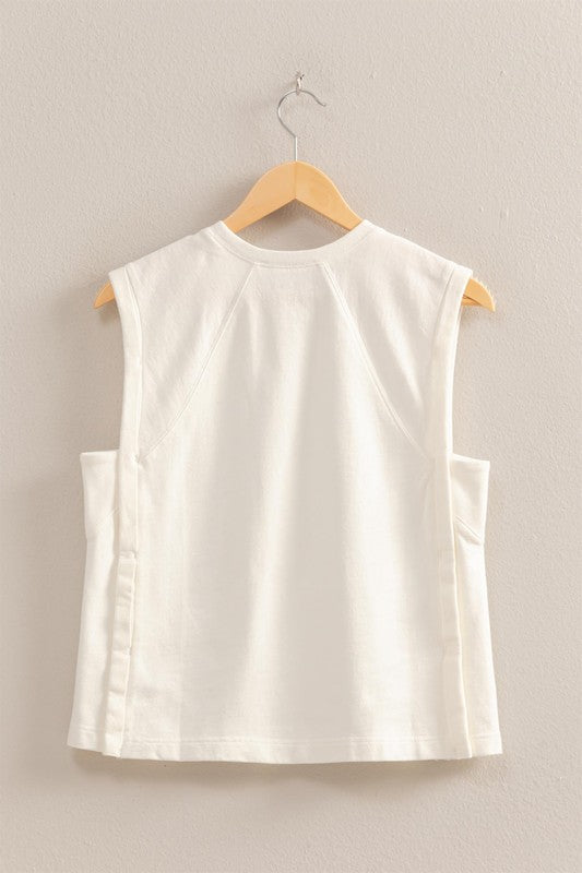 Round Neck Sleeveless Boxy Top | White
