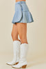 Wrap Front Denim Mini Skort with Ruffles |  Washed Denim