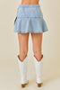 Wrap Front Denim Mini Skort with Ruffles |  Washed Denim