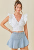 Wrap Front Denim Mini Skort with Ruffles |  Washed Denim