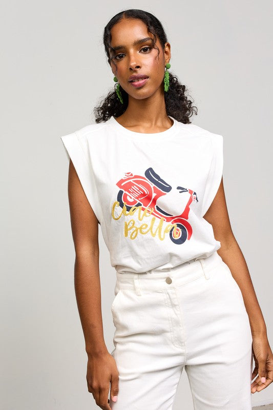 Sleeveless Graphic Shirt With Embroidery