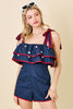 Americana Star Embroidered Romper | Navy