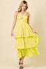 Halter Loop Tiered Midi Dress with Shirring Detail | Yellow