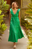 Poplin V-Neck Shirred Maxi Dress | Green