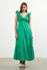 Poplin V-Neck Shirred Maxi Dress | Green
