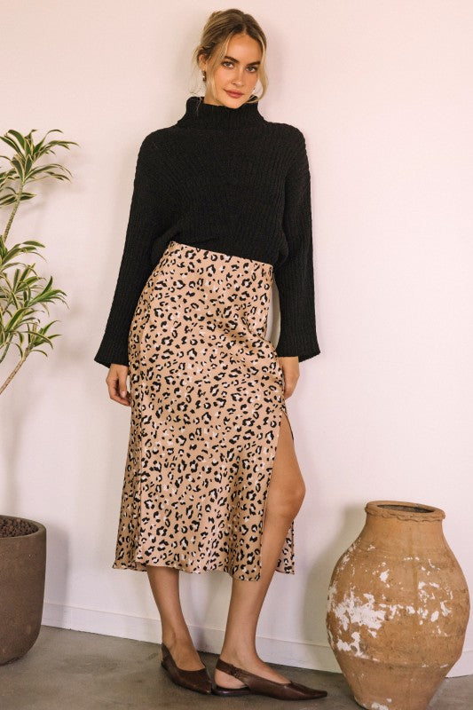 Leopard Satin Maxi Skirt