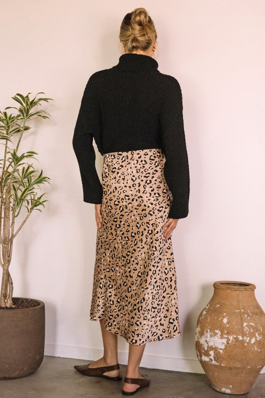 Leopard Satin Maxi Skirt