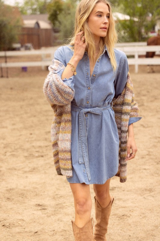 Washed Button Down Shirt Mini Dress