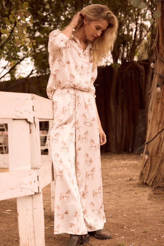 Horse Print Satin Pants