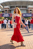 Corset Inspired Maxi Dress with Braided Shoulder Strap | Red