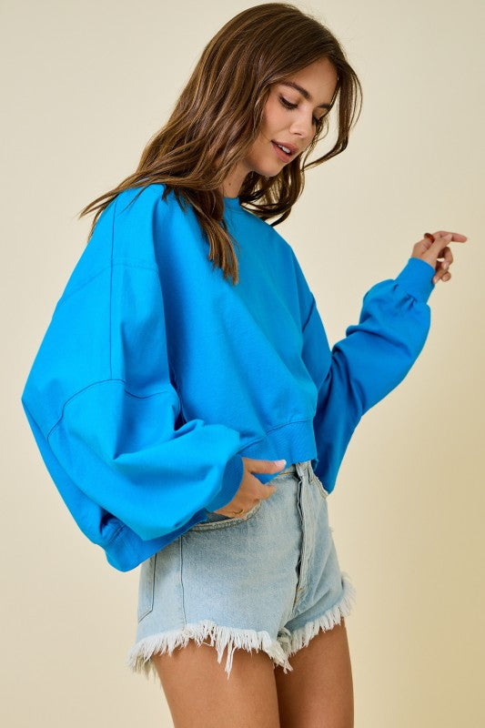 Cropped Crew Neck Sweatshirt | Blue