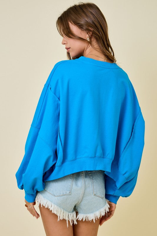 Cropped Crew Neck Sweatshirt | Blue
