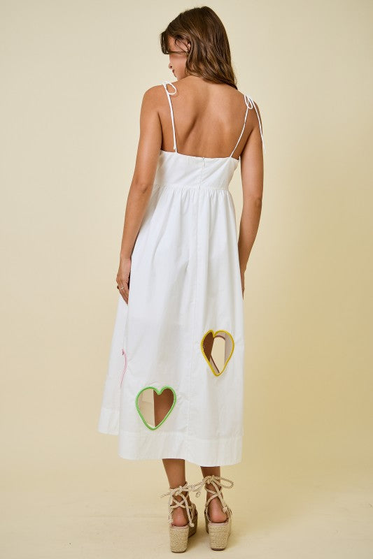 Valentines Embroidered Hearts Cut Out Midi Dress | White Valentines Embroidered Hearts Cut Out Midi Dress | White