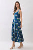 Floral Border Trim Square Neck Midi Dress | Navy