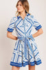 Printed Mini Dress | White & Blue