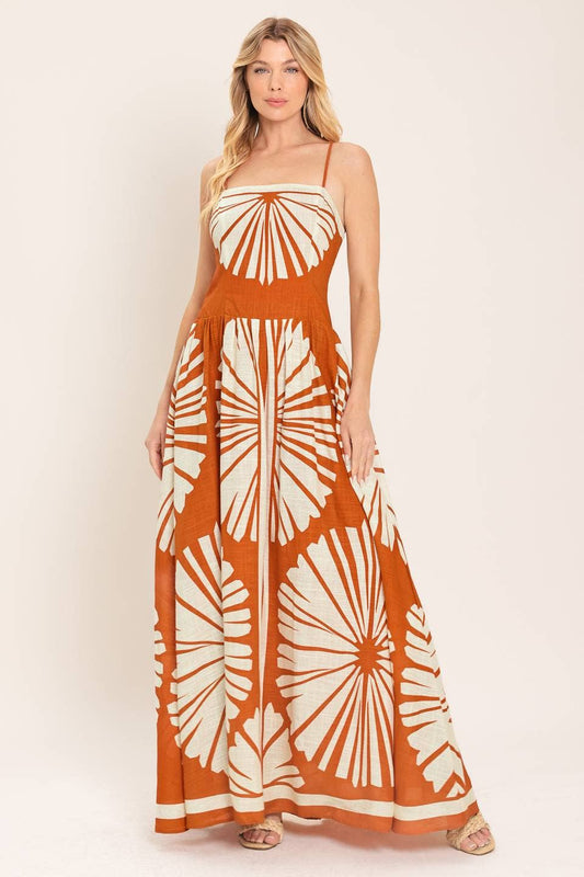 Printed Woven Maxi Dress | Almond