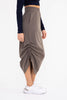 Olive green maxi cargo skirt by Mono B with adjustable side-seam bungee.