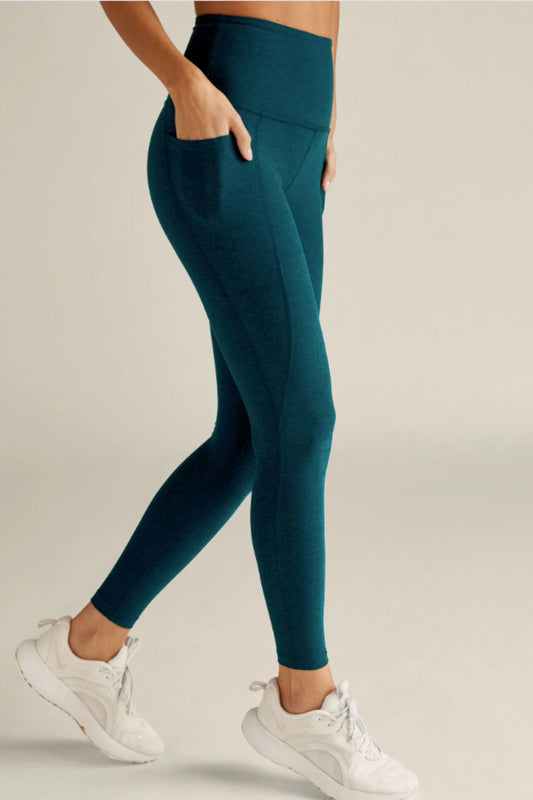 Spacedye Out Of Pocket High Waisted Midi Legging | Majestic Blue Heather