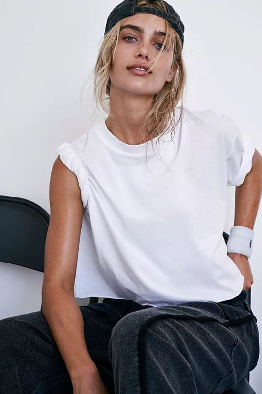 Cropped Design Workout T-Shirt in White