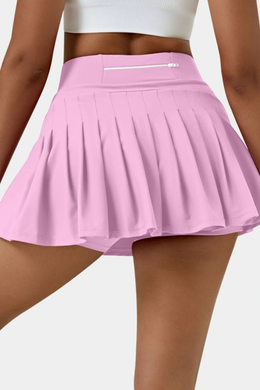 Back waistband pocket and pleats feature on Halara Pink Tennis Skirt