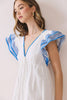 Contrast Embroidered Flutter Sleeve Babydoll Dress | White