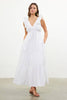Poplin V Neck Shirred Maxi Dress | White