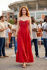 Corset Inspired Maxi Dress with Braided Shoulder Strap | Red