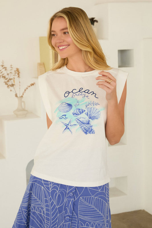 Ocean Breeze Graphic Embroidered Tee |  Off-White