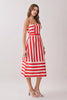 Square Neck Wide Straps Striped Midi Dress | Red