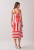 Square Neck Wide Straps Striped Midi Dress | Red